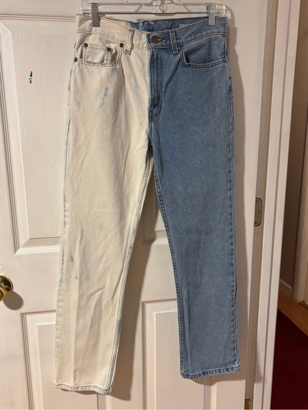 George Two-Tone Straight Leg Jeans in Cream and Blue 29x30 100% Cotton